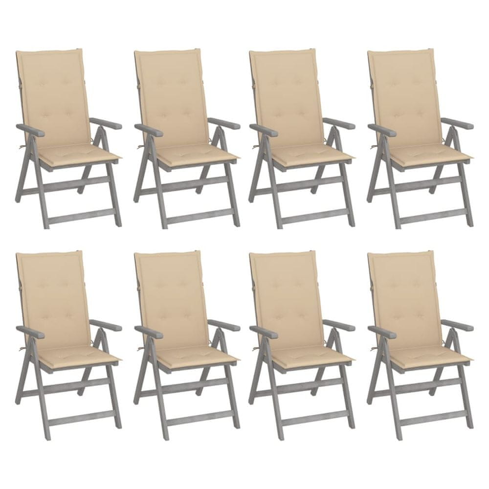 Petromila vidaXL Záhradné sklápacie stoličky+podložky 8 ks, sivé, akáciové drevo